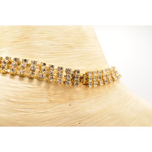 Vintage Crystal Necklace Collar Rhinestone Gold Chunky Sparkling 1980s Bin6B - Picture 11 of 12